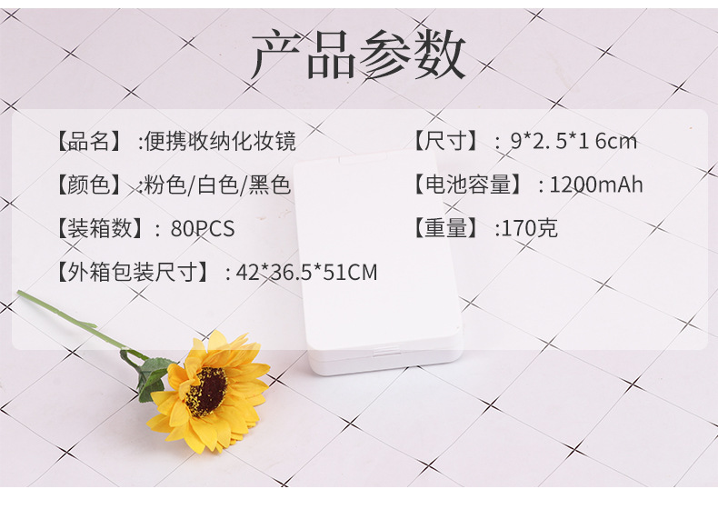 Cross-border led makeup mirror with light, 5-piece makeup brush set, makeup brush storage box with lid, dust-proof pic 5