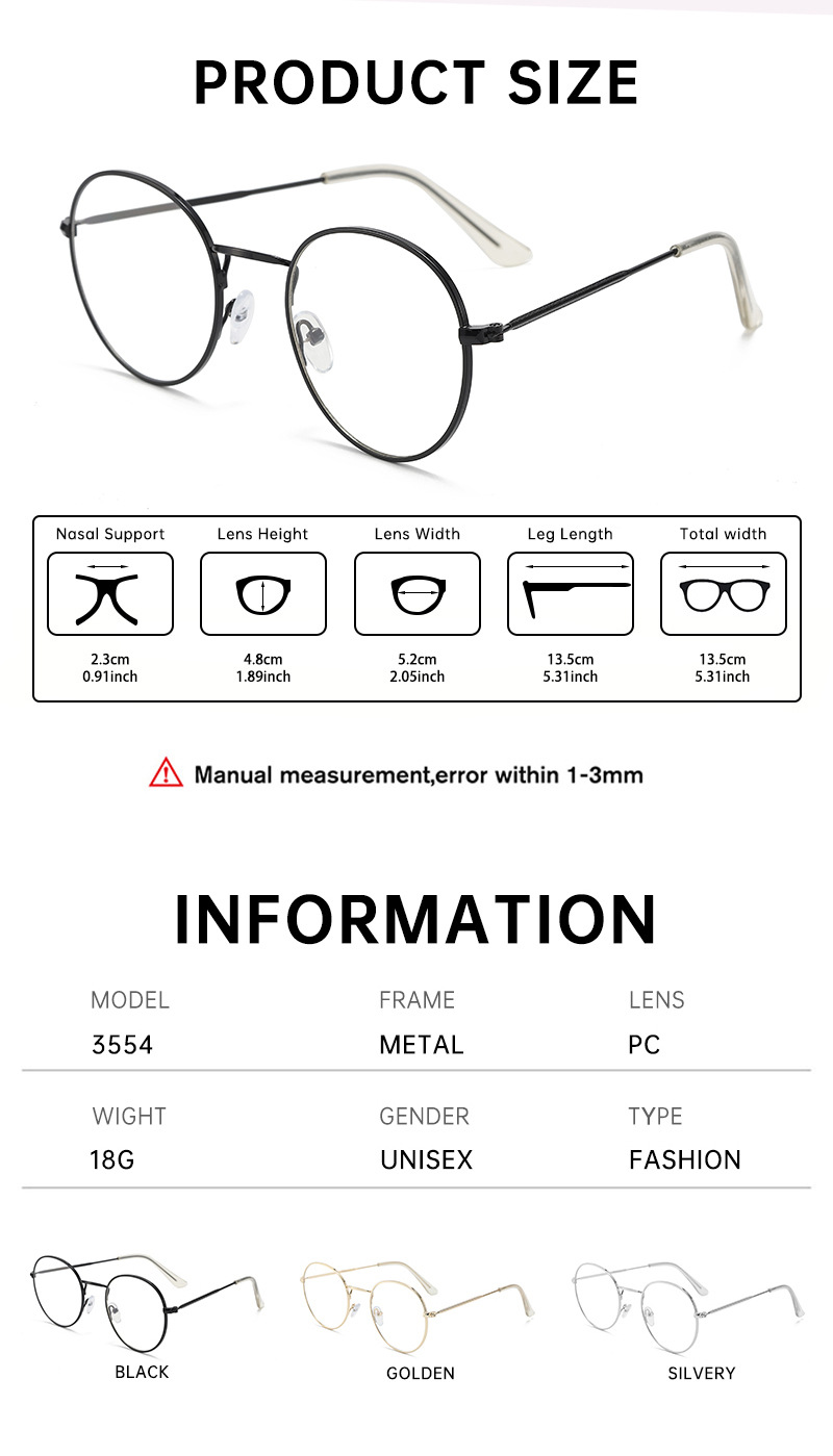 日系圆框平光镜金边成品眼镜架女士防蓝光素颜小脸超轻百搭眼镜框详情7