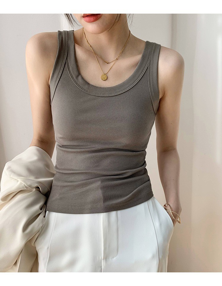 260g高质量螺纹绵纯棉女士背心遮副乳修身显瘦内搭外穿打底防走光详情11