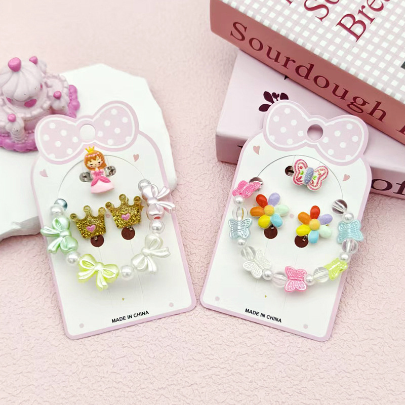 【可以】儿童卡通耳夹戒指手链套装可爱独角兽美人鱼女孩礼物玩具详情7