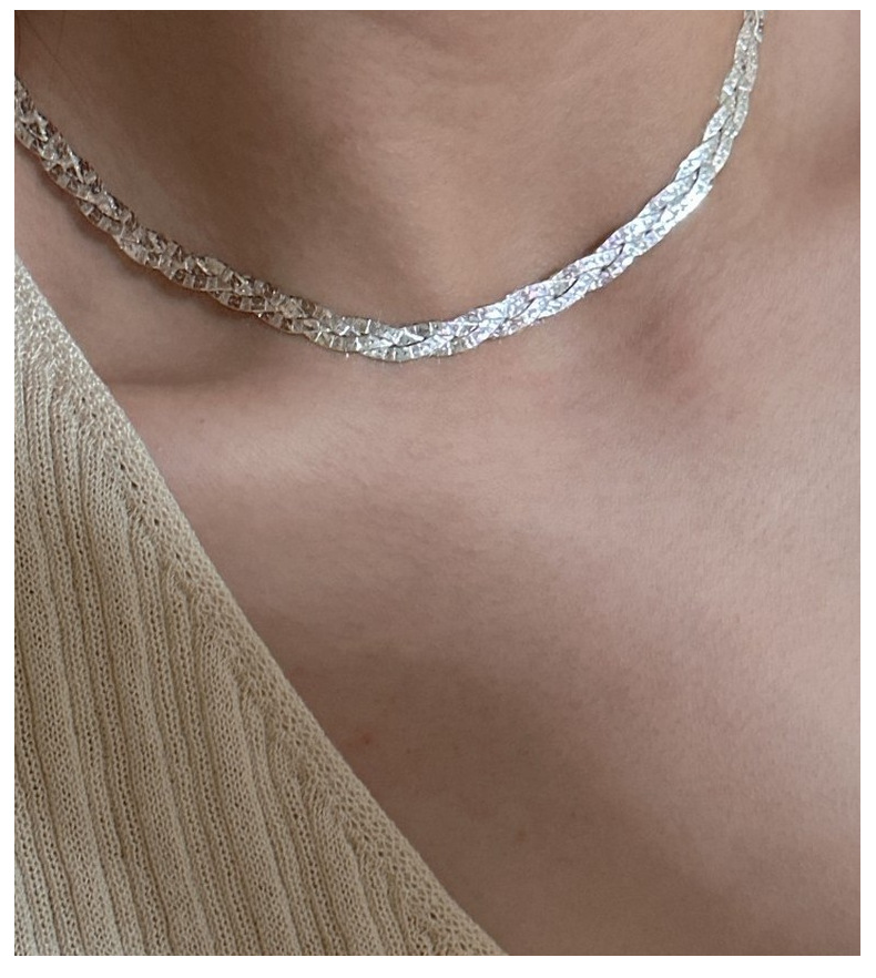 S925 sterling silver three-layer woven glitter Italian collarbone chain, Korean-style simple and fashionable necklace silver jewelry wholesale pic 8