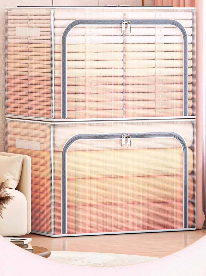 Transparent mesh storage box, household wardrobe, clothing organization box, waterproof and moisture-proof, super large capacity dormitory steel frame box pic 2