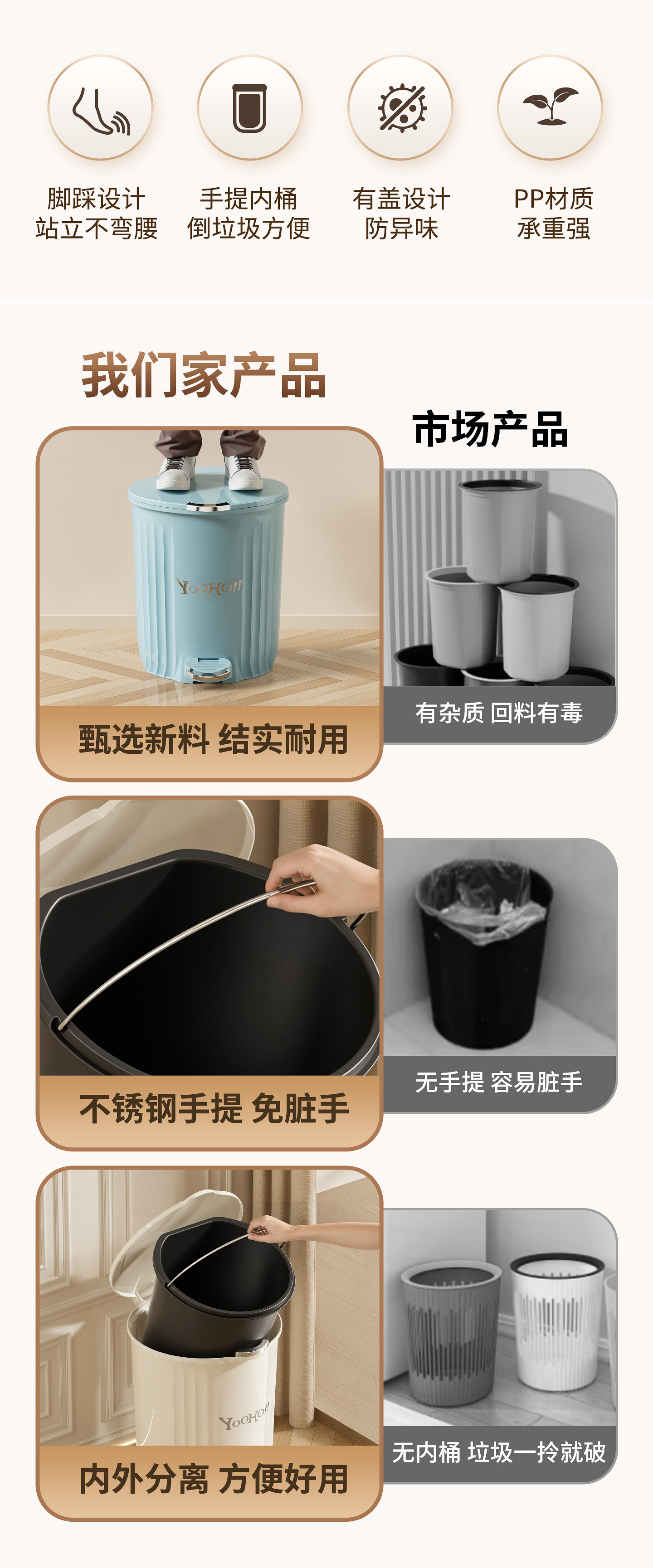 脚踏垃圾桶带盖家用大容量客厅踩脚式厨房厕所卫生间卧室纸篓有盖详情2