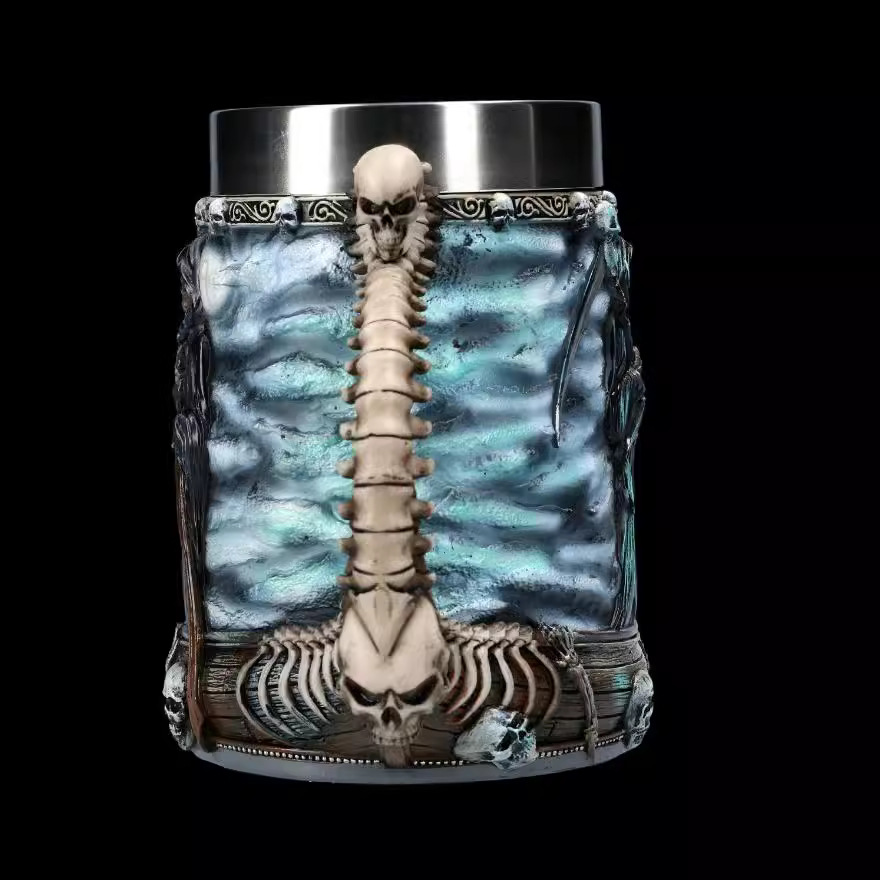 Cross-border new Halloween skeleton mug, stainless steel Death God Coffee Beer mug, personalized and creative skull-shaped wine glass pic 10