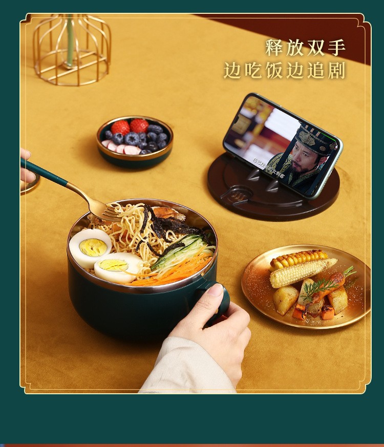 304不锈钢泡面碗学生饭碗带盖创意滤水方便面碗宿舍饭盒礼品logo详情11