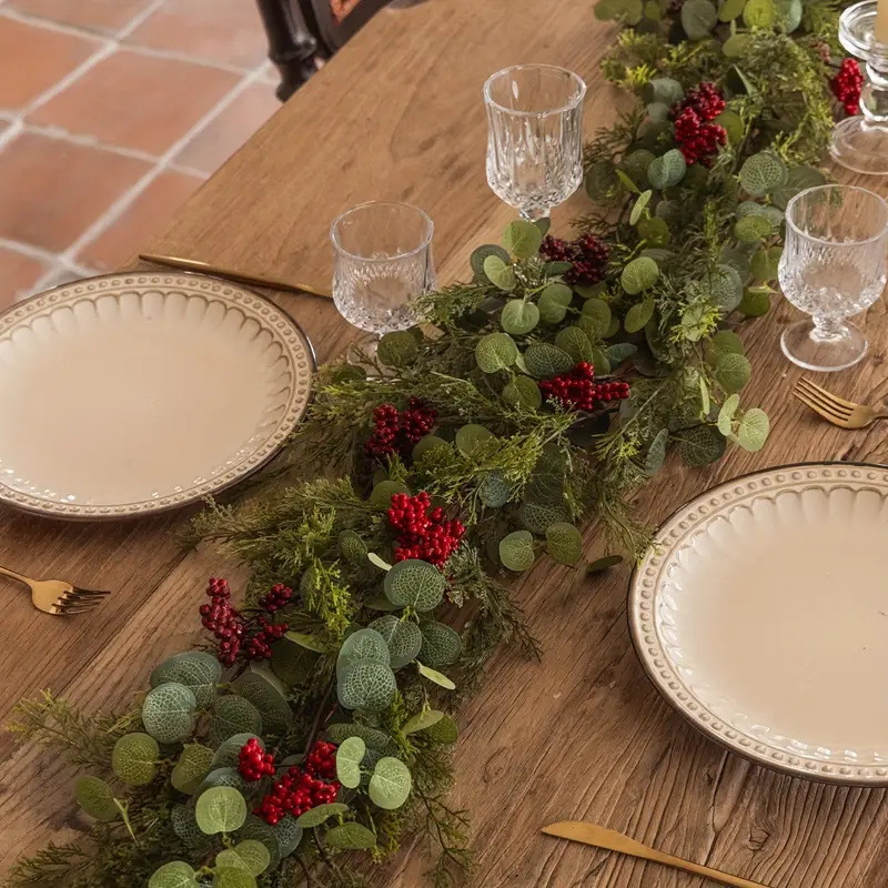 跨境气氛布置装饰藤条仿真绿植松针红果圣诞摆件家居装饰仿真藤条详情5