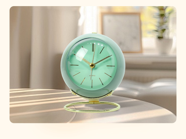金属支架闹钟跨镜专供桌面创意时钟静音夜灯圆环底座床头台钟摆件详情13