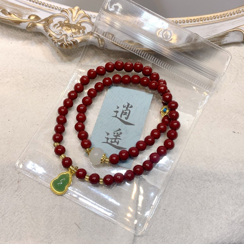 新中式仿朱砂手链批发双层串珠叠带手串小红书爆款文创热销详情9