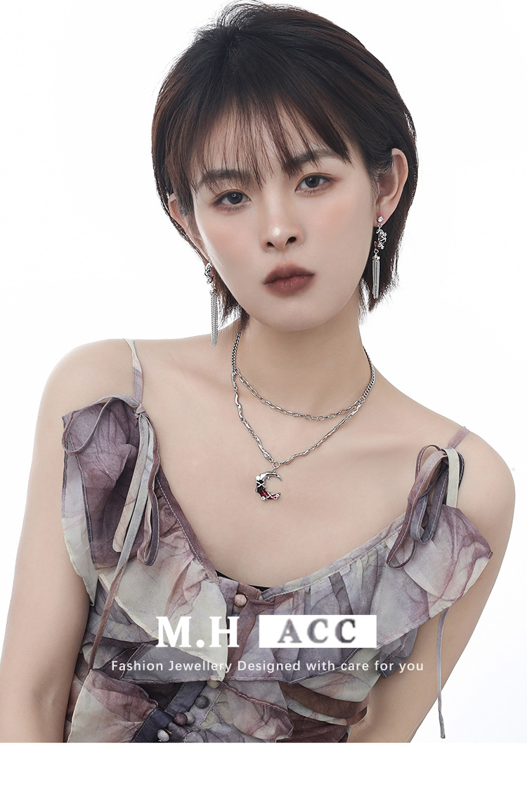 【定制】原创设计猩红之月系列项链独特清冷感小众设计锁骨链批发 pic 8