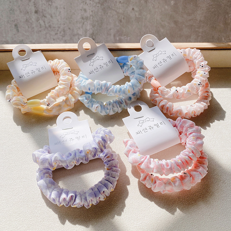 Two-piece rabbit large intestine hair tie set, fashionable and fresh cartoon hair tie combination, basic hair band for tying hair pic 4