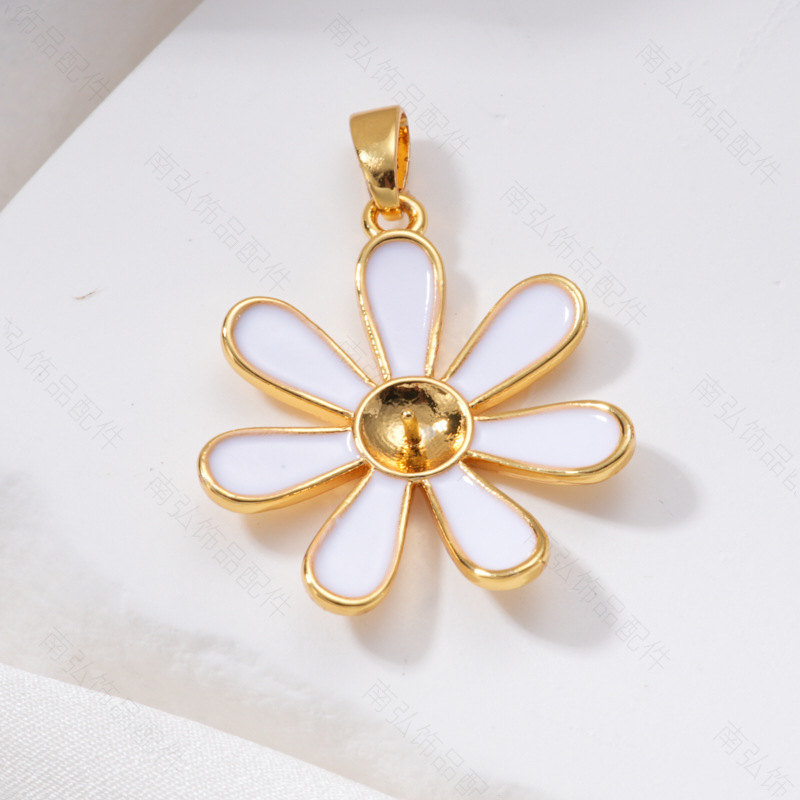 Pearl ring, earneedle pendant, three-piece set, hollow tray, Daisy oil drip DIY, light luxury and high-end original design jewelry pic 8