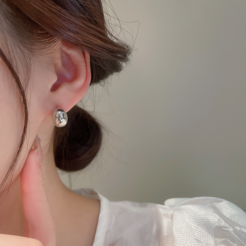 真金电镀银针豆豆耳环网红ins金属风耳钉2025年新款潮百搭耳饰女详情9