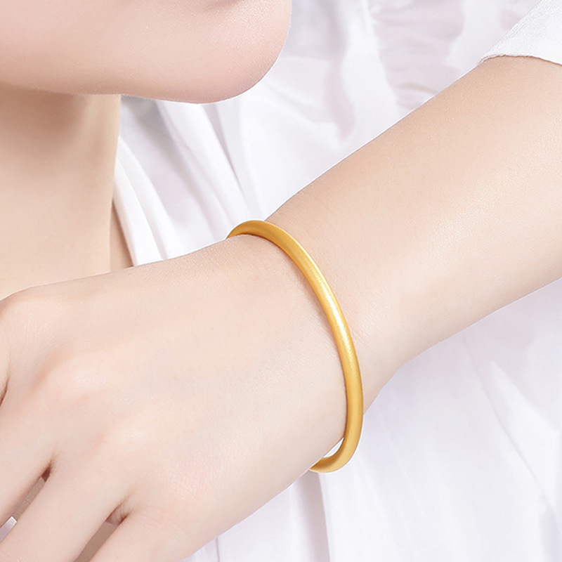 古法传承手镯镀18K金雾面磨砂金色素圈手镯女小众轻奢高级感复古详情2