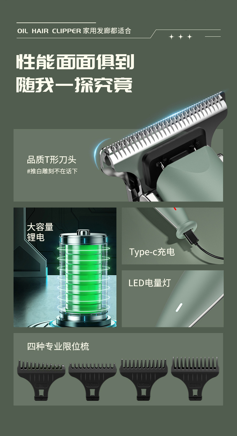 跨境新款电动理发器专业雕刻油头快充TYPE-C发廊家用电推剪厂家电推剪个护电器详情3