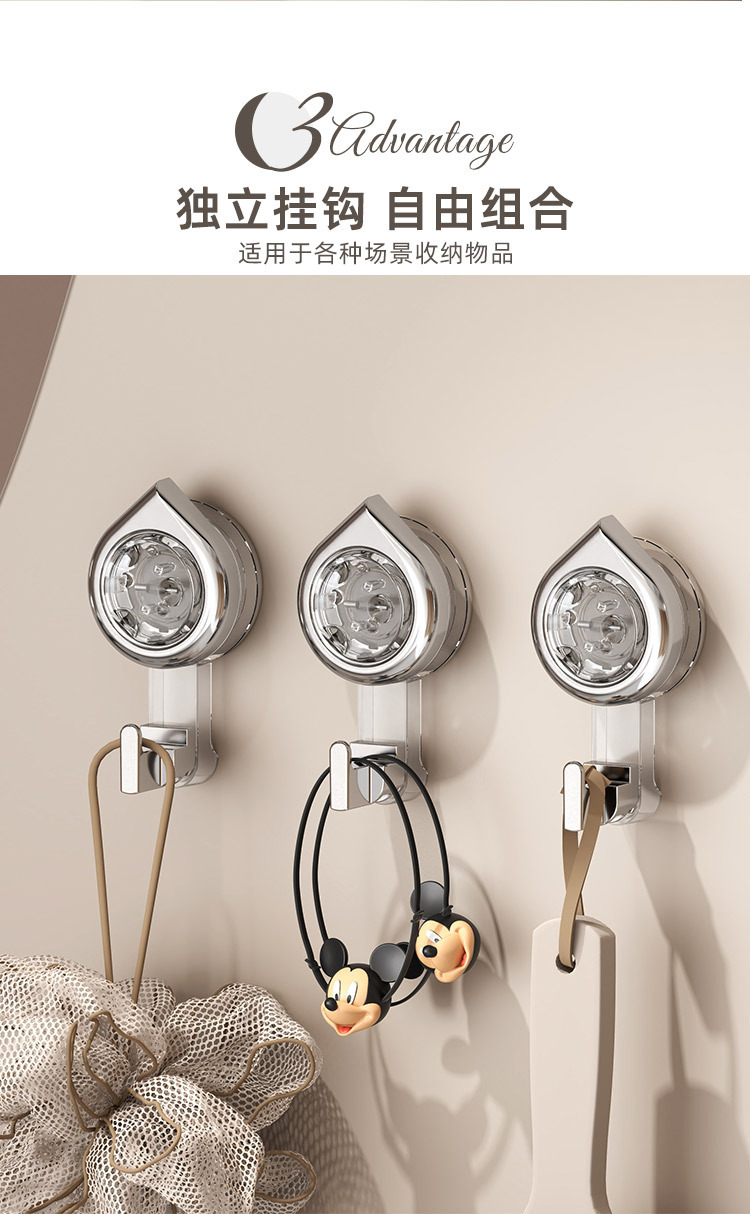 旋转挂钩轻奢宿舍吸盘式挂钩帽子包包浴室免打孔厨房粘钩粘胶强力详情7