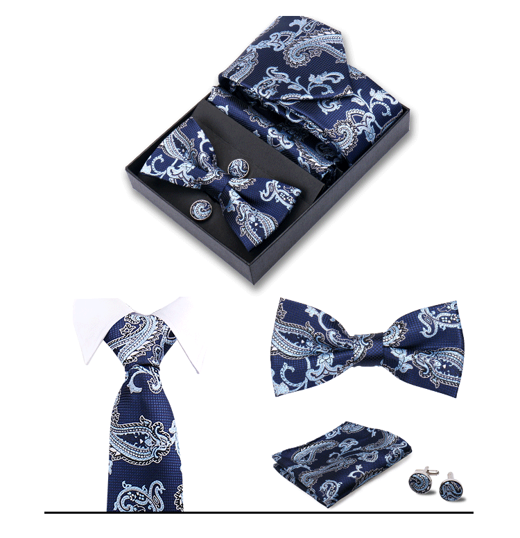 男士商务8cm领带领结口袋巾5件套礼盒装婚礼宴会条纹黑色手打领带详情41