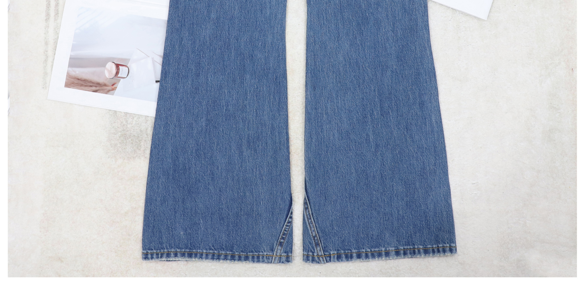 AC blue straight-leg jeans for women, high-waisted wide-leg, ink-wash distressed printed flared pants, dirty pants, Spring 2026 new style pic 8