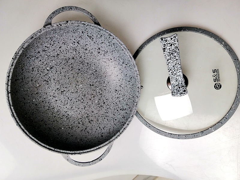 Double-ear non-stick, double-bottom granite cast aluminum wok, flat pan, hot pot, multi-functional pot, fire, electric, universal WOK pic 13