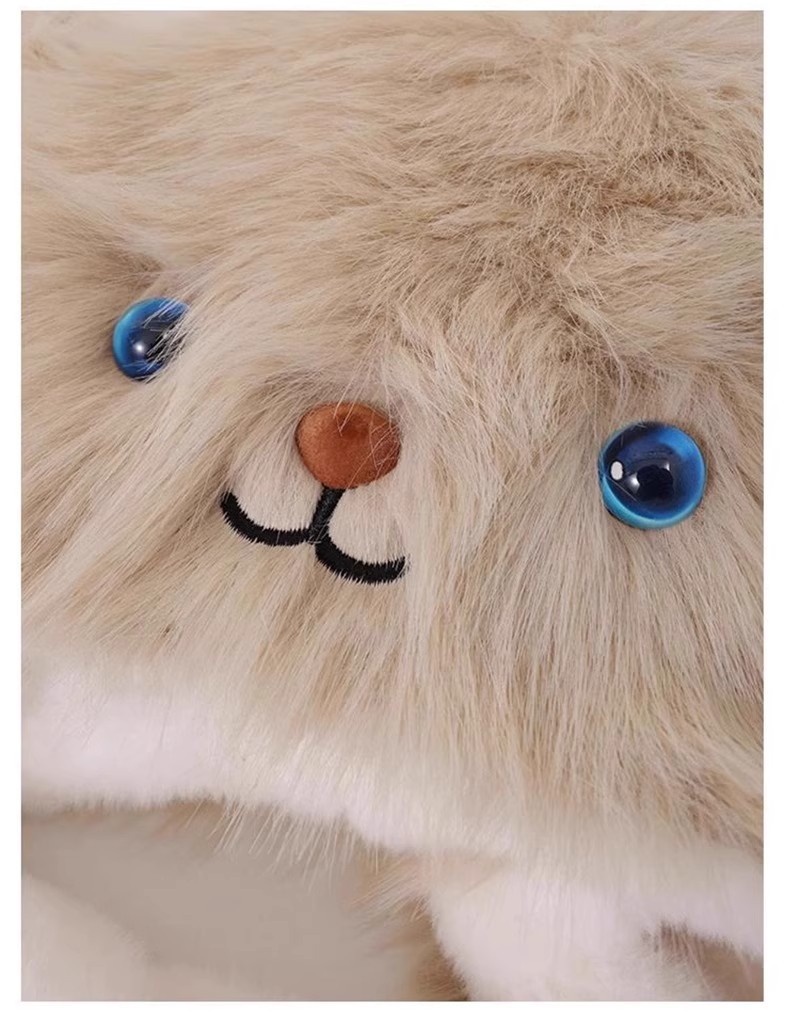 一件代发加厚毛绒绒狐狸耳朵帽子围巾一体秋冬季防寒保暖雷锋帽护颈显脸小地摊批发详情10