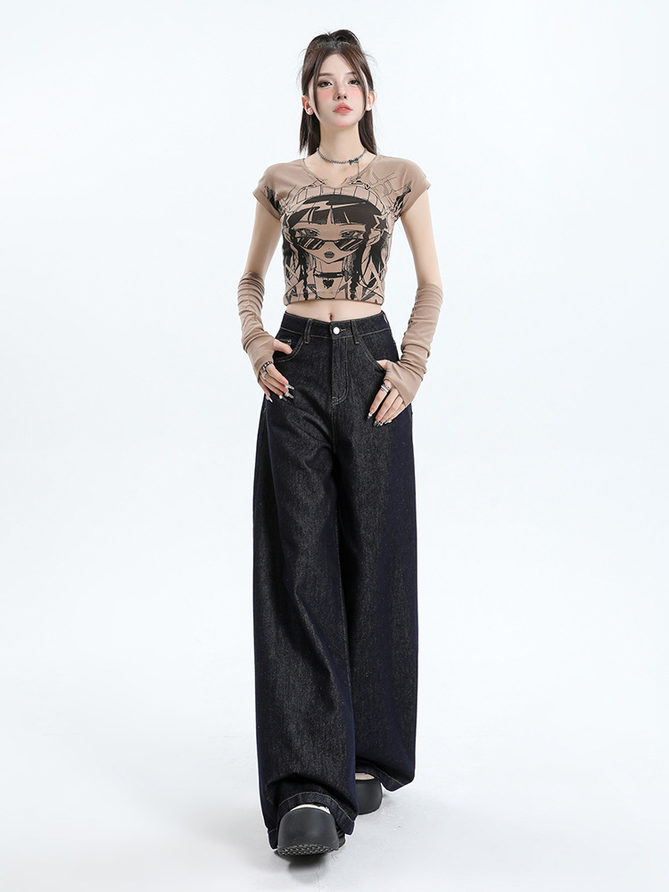 丹宁阔腿牛仔裤女2025年新款高腰美式复古慵懒宽松垂感拖地裤子详情30