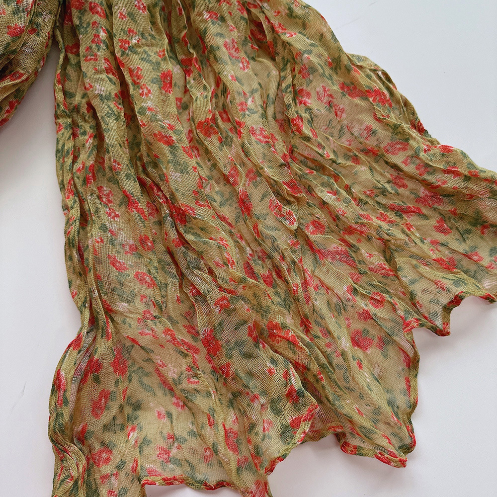 文艺褶皱碎花棉麻围巾女四季柔软复古百搭保暖披肩空调房护脖围巾详情10