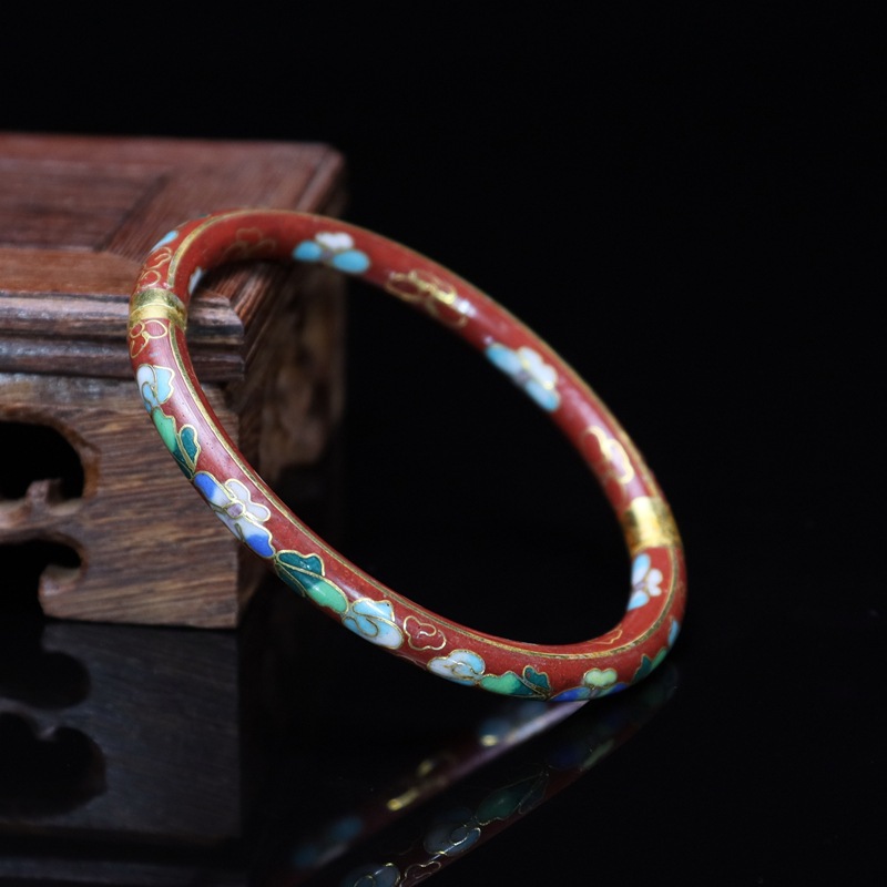 Beijing Cloisonne vintage collectibles, classical ethnic style copper body cloisonne enamel jewelry open bracelet pic 13