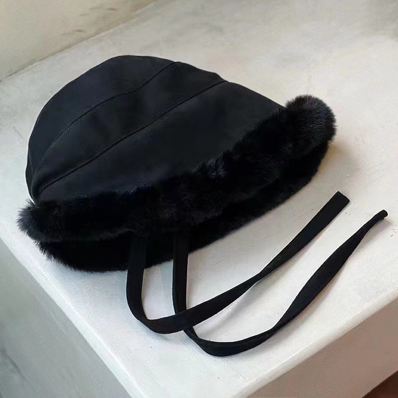 蒙古帽毛绒渔夫帽子秋冬女保暖骑车绑带防风毛茸茸盆帽冷帽毛线帽详情16
