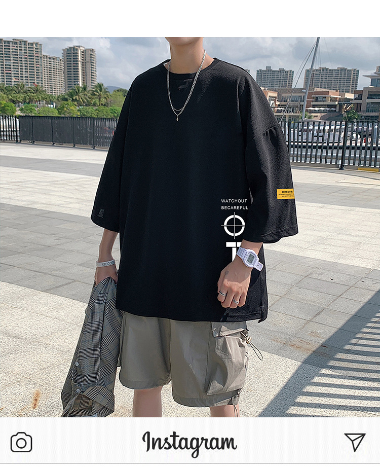Tendencia de verano manga de siete centavos hombres versión coreana holgada manga corta camiseta plus fat size plus top top cinco centavos manga media pic 9