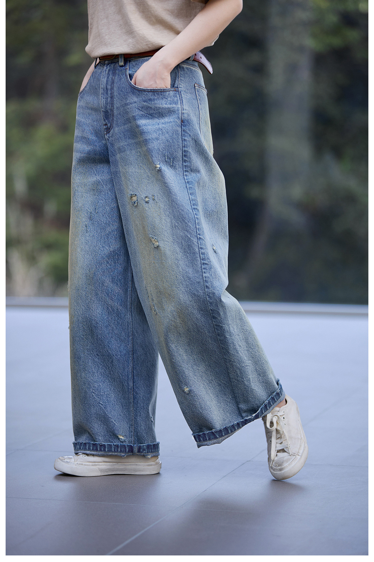 【 Random Thoughts 】 Summer Storm Ripped Heavy Washed jeans straight-leg pants for all four seasons pic 72