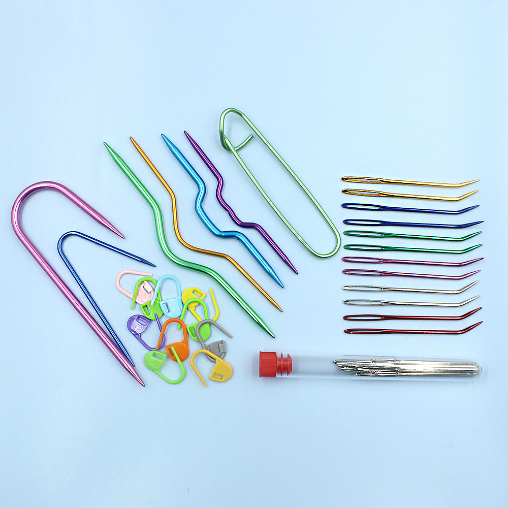 Cross-border boxed knitting tool set: Alumina twist needle, U-shaped needle, plastic marker buckle, sweater knitting curved needle pic 3