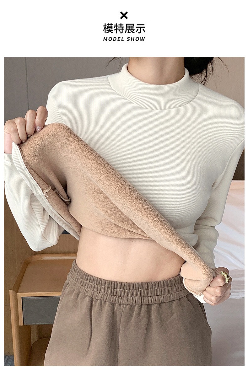 春秋女装新款加绒保暖针织衫长袖半高领上衣女休闲修身内搭打底衫详情9