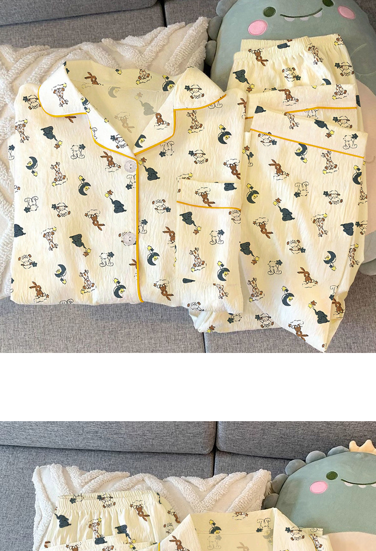 福盛(官图)皱布克高品质春秋季卡通开衫女睡衣休闲套装家居服详情7