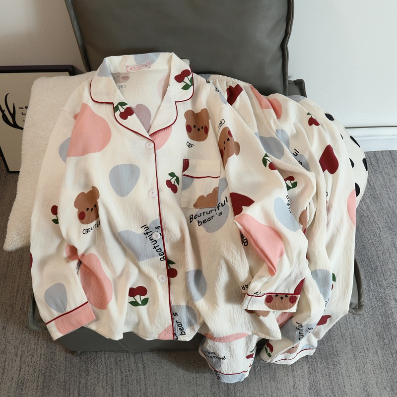 Cute cartoon mikko pajamas for girls in spring and autumn, cloud cotton long-sleeved, sweet student and Internet celebrity home wear set for summer pic 22