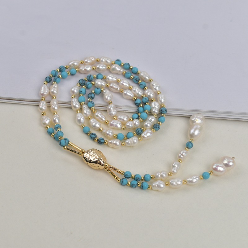 绿松石天然淡水珍珠项链女轻奢简约百搭一链多戴锁骨链颈链毛衣链详情10