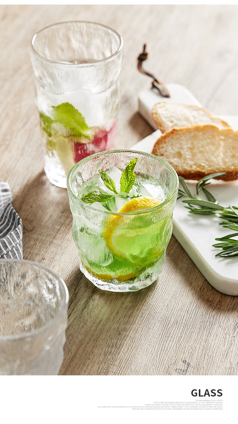 Summer high-appearance-level glass glacier texture thickened home beer glass 300ml pic 7