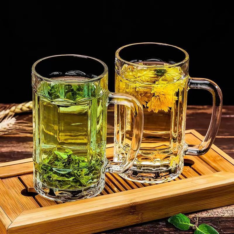 Wholesale beer mugs, large-capacity glass cups, heat-resistant belts, thickened water cups by 0.4, beer mugs, draft beer juice cups pic 5