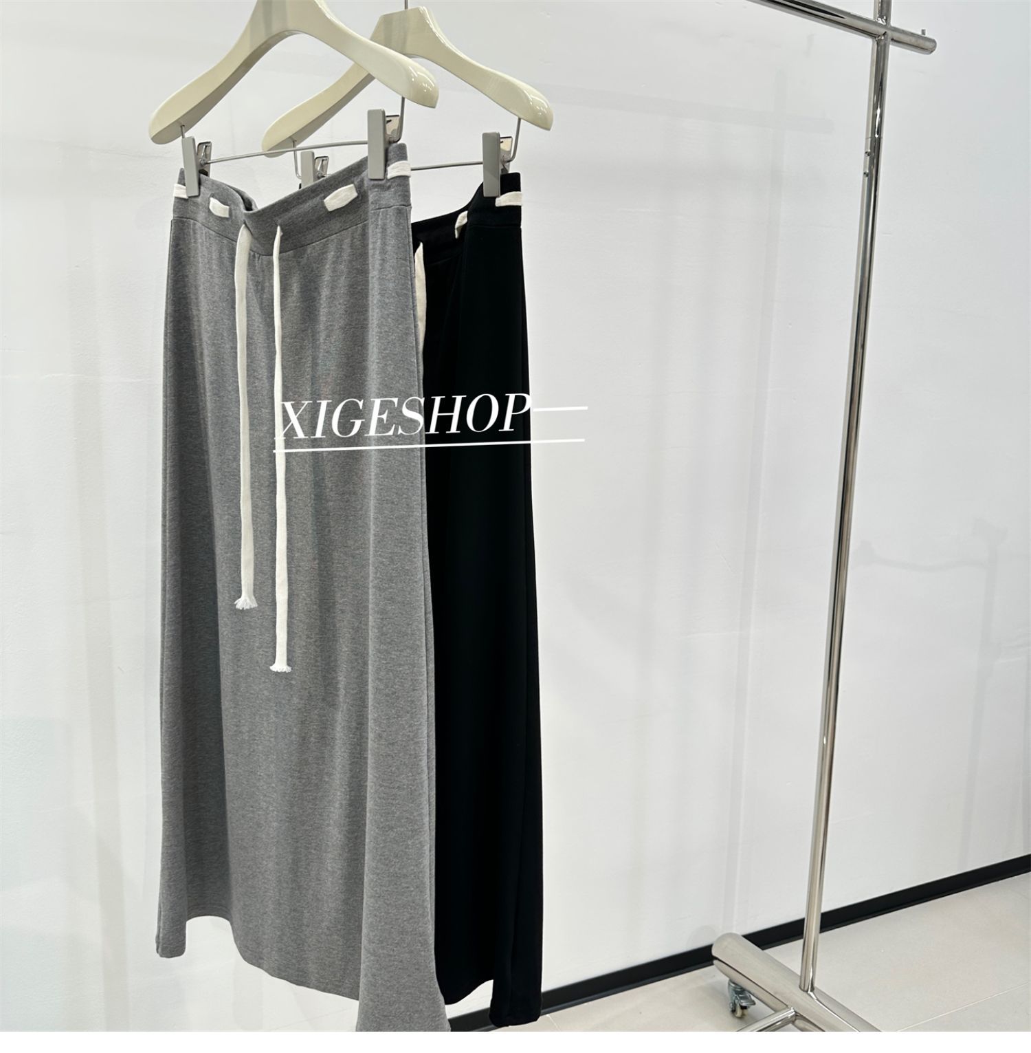 The contrasting color waist drawstring skirt is A high-waisted, slimming dress with a split mid-length, casual and versatile A-line skirt for women in summer pic 42