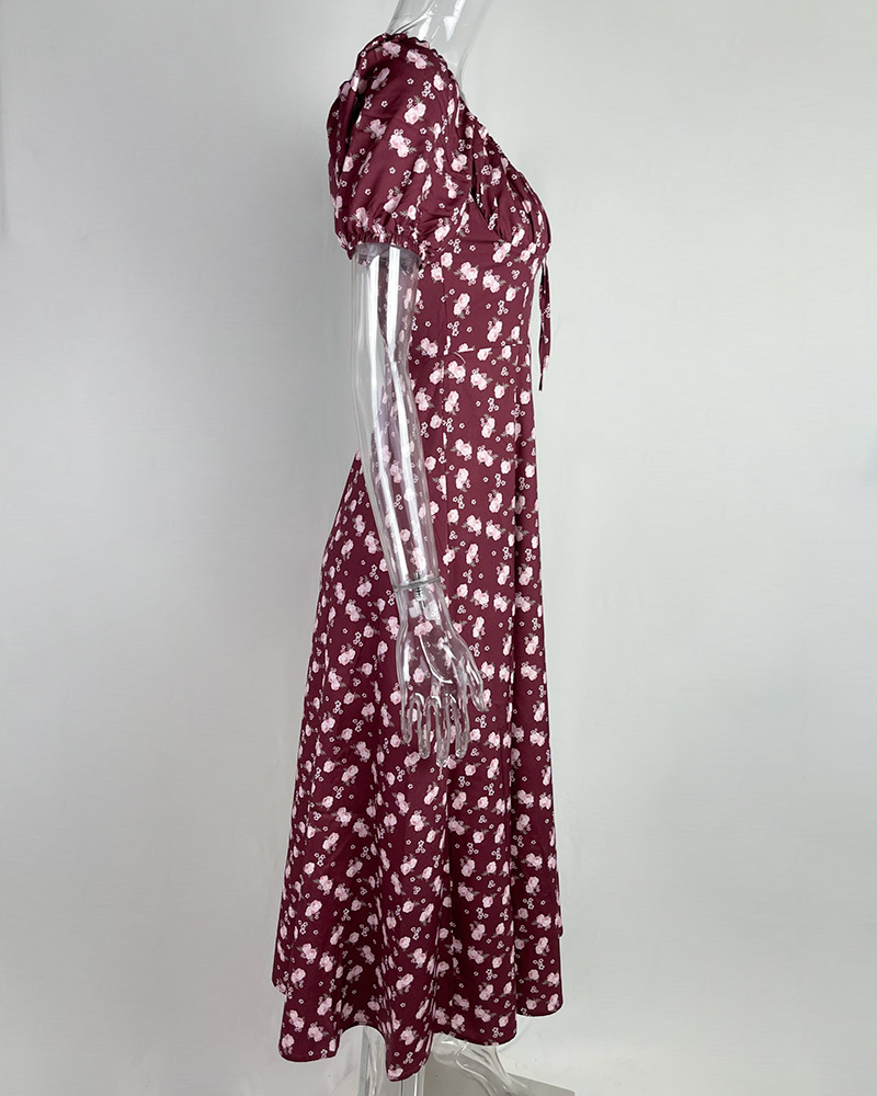 2025亚马逊独立站欧美女装新款碎花方领性感开叉大摆春季连衣裙女详情36