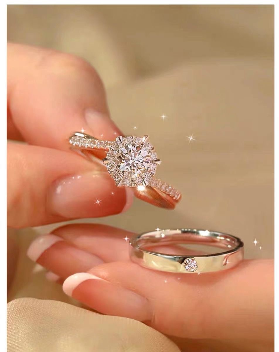 饰爱一生情侣戒指男女一对结婚戒开口可调节对戒钻戒小众高级礼物详情4