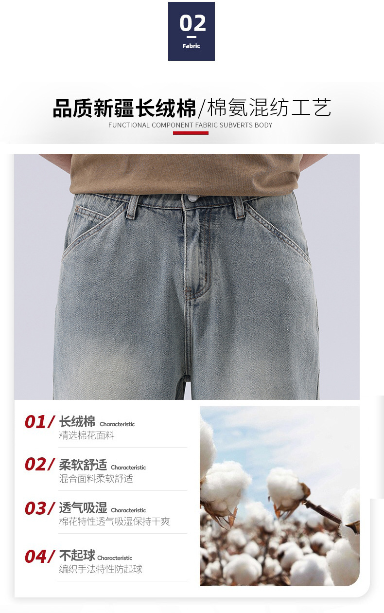 春夏新款牛仔裤男美式直筒牛仔裤男微叭阔腿黄泥复古胖子牛仔裤男详情11