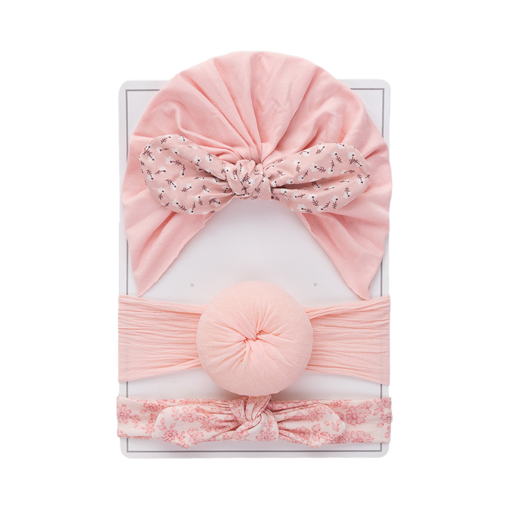 欧美新款新生婴儿帽子发带套装两件套0-12个月宝宝套头帽印度帽详情18