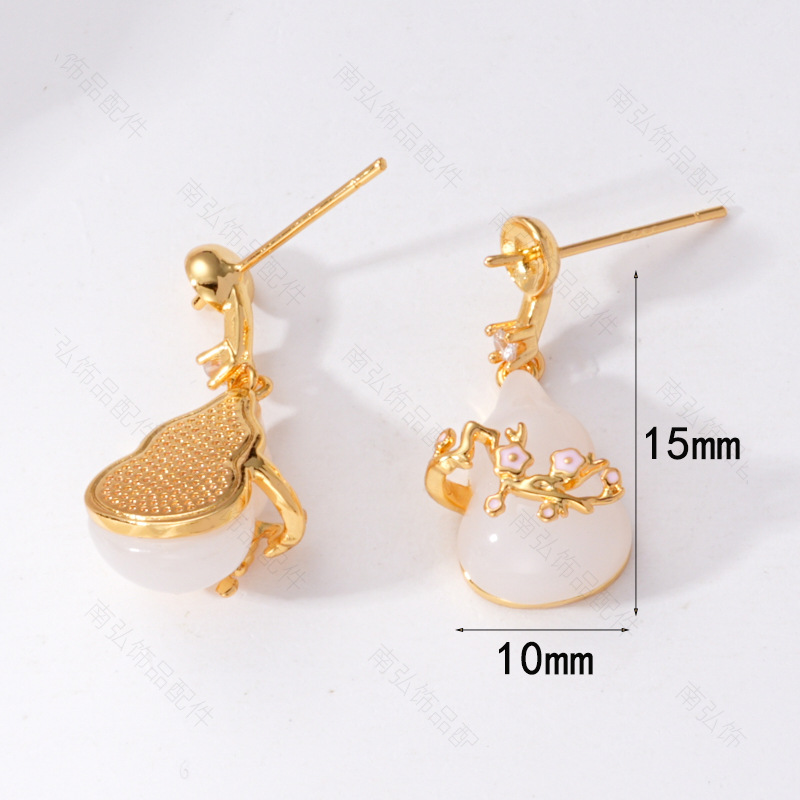 S925 Silver Needle Pearl Stud Earrings, micro-inlaid natural white shell butterfly semi-finished earrings, hollow base diy accessories pic 6