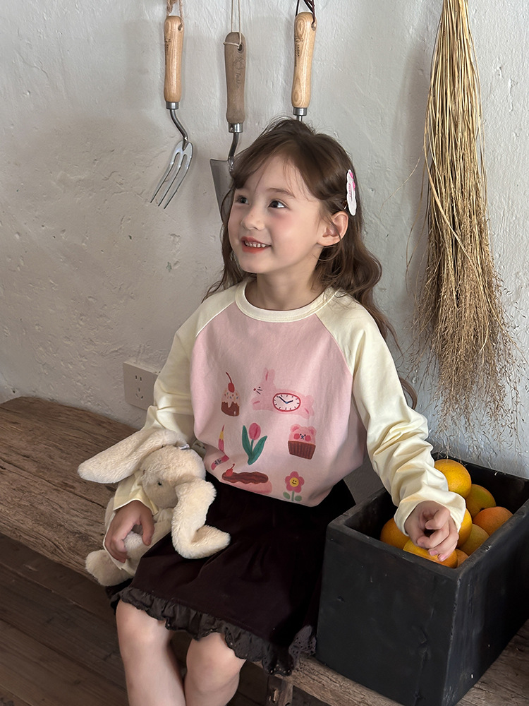 2024秋季新款儿童秋装长袖T恤上衣女童宝宝230克卡通插肩打底衫潮详情22