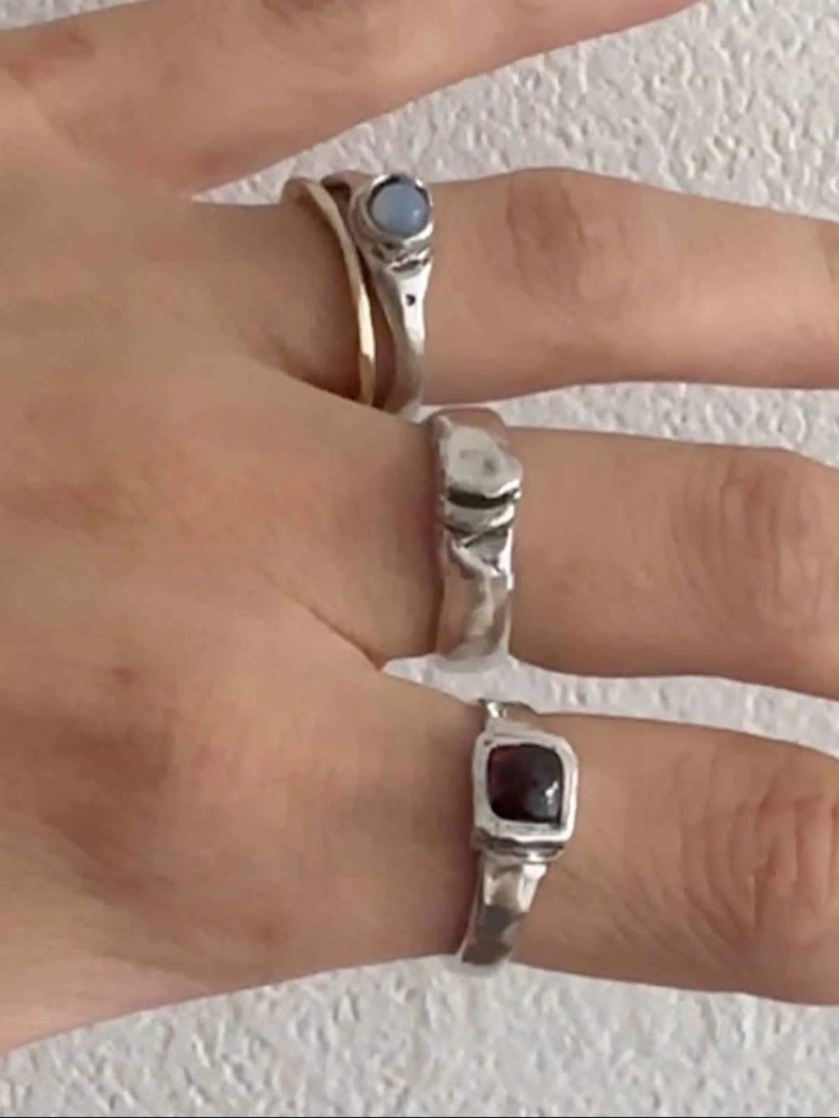 韩国小众设计mars复古手工天然欧珀石戒指女做旧简约百搭叠戴指戒详情2