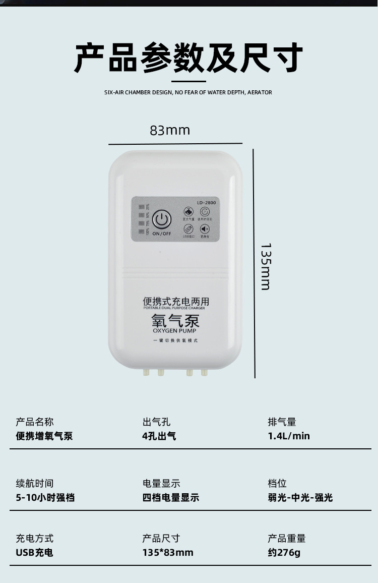 新款便携式钓鱼氧气泵锂电池低噪静音增氧机全自动长续航增压泵详情11