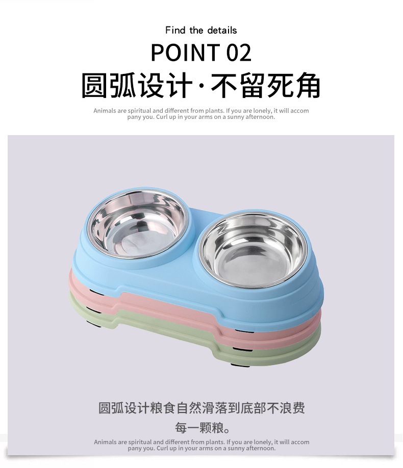 New tilted large double-bowl pet stainless steel dog bowl, pet cat and dog basin in color box pic 10