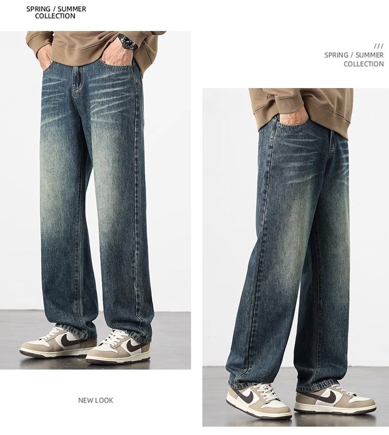 春秋季潮牌男士阔腿牛仔裤 直筒宽松美式高街风格 男生百搭休闲长裤子 其他分类款式随机详情10