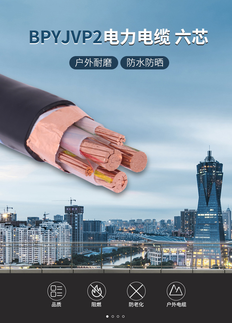 BPYJVP2 cable de alimentación aislado voltaje nominal (0.6/1KV) bajo humo libre de halógenos alambre de cobre núcleo retardante de llama pic 1