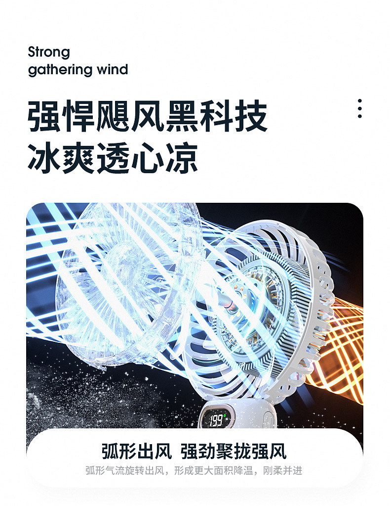 跨境简约桌面数显手持风扇新款USB充电式风扇100档迷你随身小风扇详情4