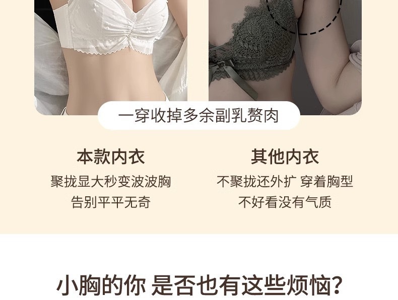 内衣女士小胸聚拢显大调整型无钢圈收副乳防下垂蕾丝夏薄款舒适详情11